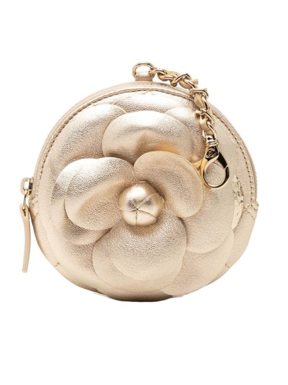 Chanel Camellia Quilted Coin Purse Gold Lambskin